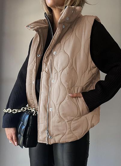 Women's Functional Padded Vest with High Stand-Up Collar, Zipper and Side Pockets Mune Fashion