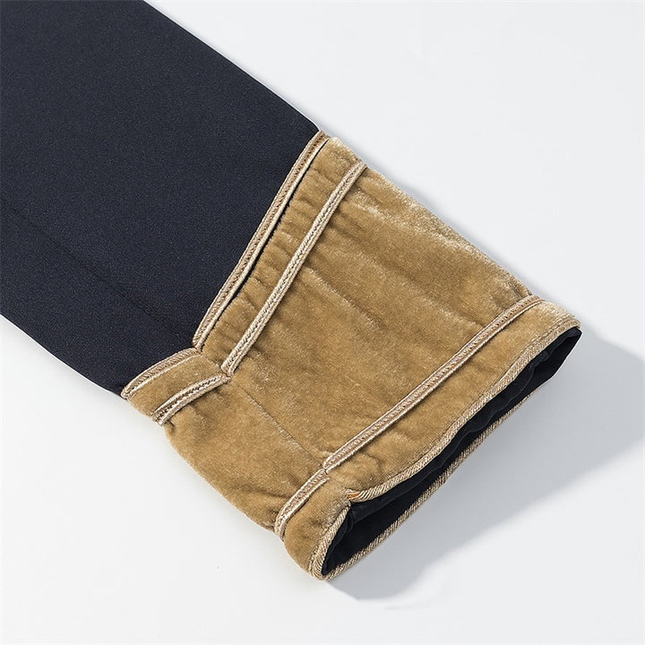 Women's short military-inspired jacket with stand-up collar, decorative cords, and gold-trimmed cuffs Mune Fashion