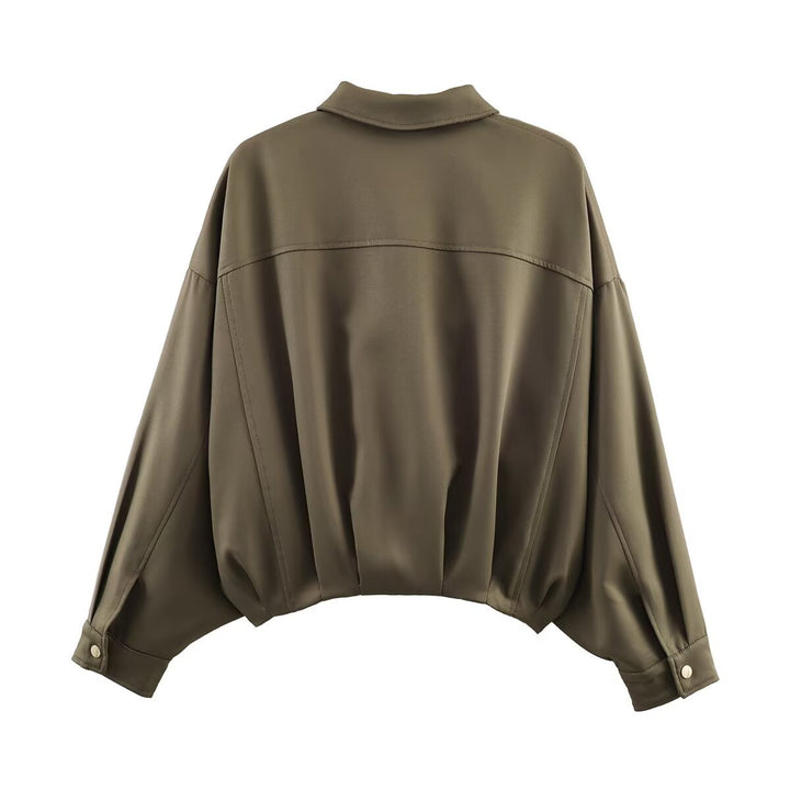 Women's Oversized Short Jacket with Flap Pockets, Drop Sleeves, and Elastic Hem Mune Fashion
