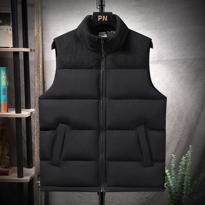 Men's Padded Quilted Vest with Cord Trim and Stand-up Collar Mune Fashion