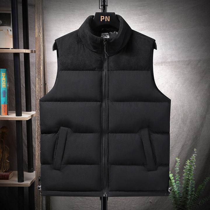 Men's Padded Quilted Vest with Cord Trim and Stand-up Collar Mune Fashion