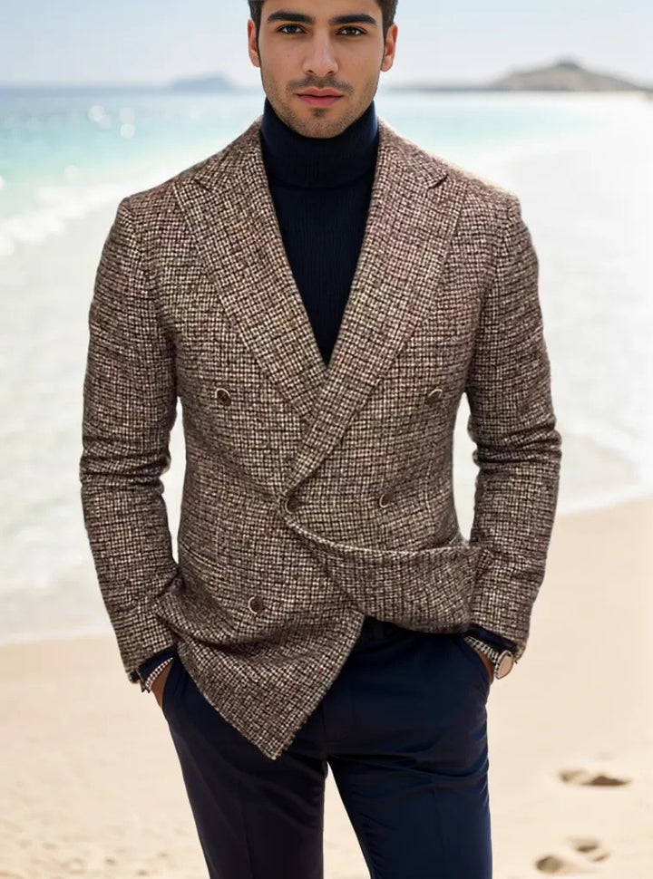 Men's double-breasted structured wool blend blazer with peak lapel and fitted cut Mune Fashion