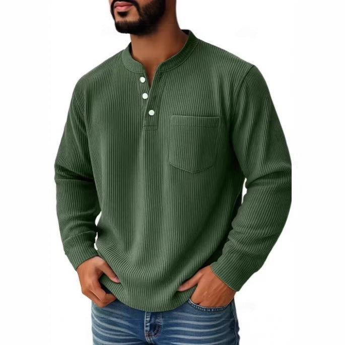 Men's thermal waffle knit Henley shirt with stand-up collar, chest pocket, and ribbed comfort fit Mune Fashion