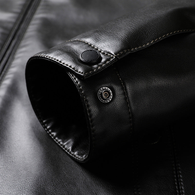 Men's Slim-Fit Faux Leather Jacket with Stand Collar and Hidden Zipper Mune Fashion