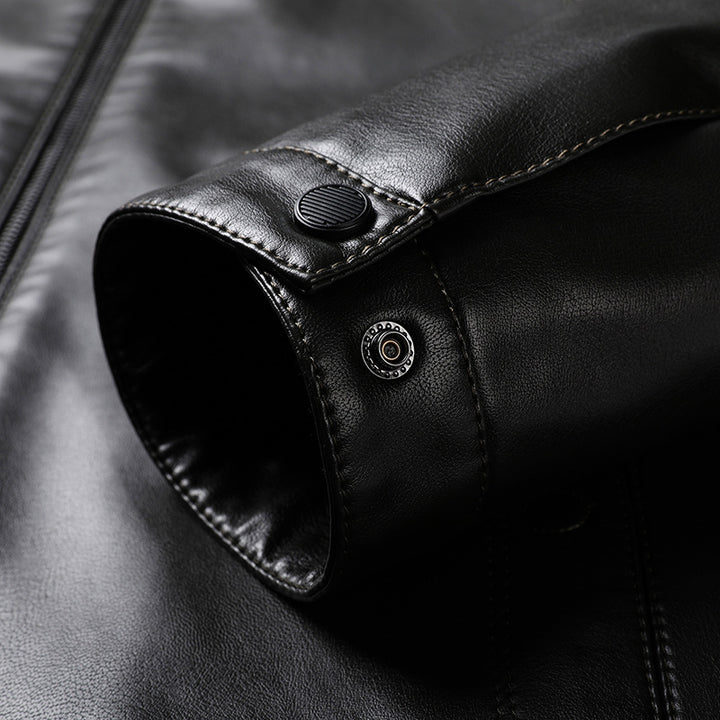 Men's Slim-Fit Faux Leather Jacket with Stand Collar and Hidden Zipper Mune Fashion