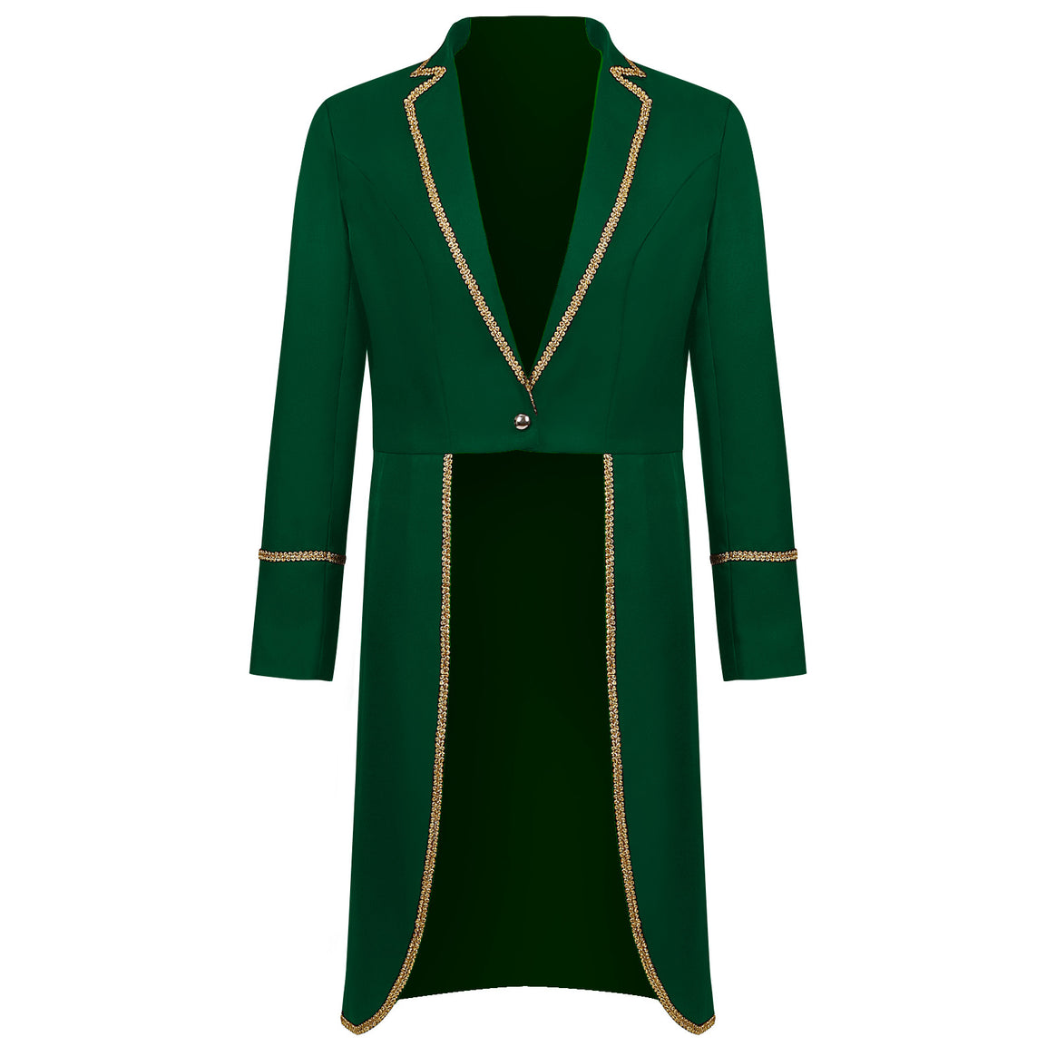 Men's elegant evening tailcoat with short front, curved swallowtail and gold decorative border Mune Fashion