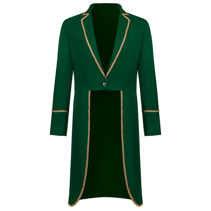 Men's elegant evening tailcoat with short front, curved swallowtail and gold decorative border Mune Fashion