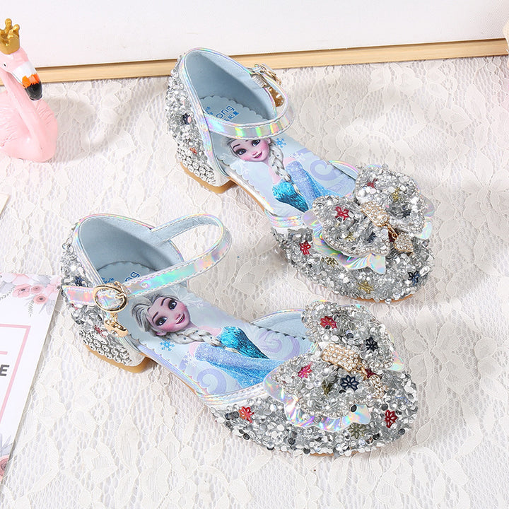 Girls Glittering Ballet Flats with Flower and Rhinestone Decoration Mune Fashion