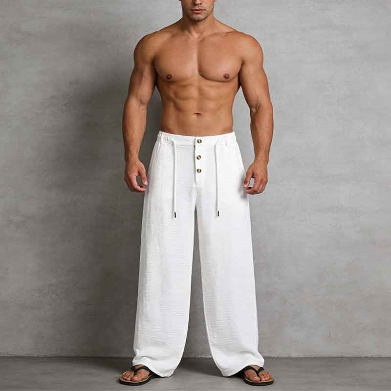 Men's Casual Linen Shorts with Elastic Waist and Practical Drawstring Mune Fashion