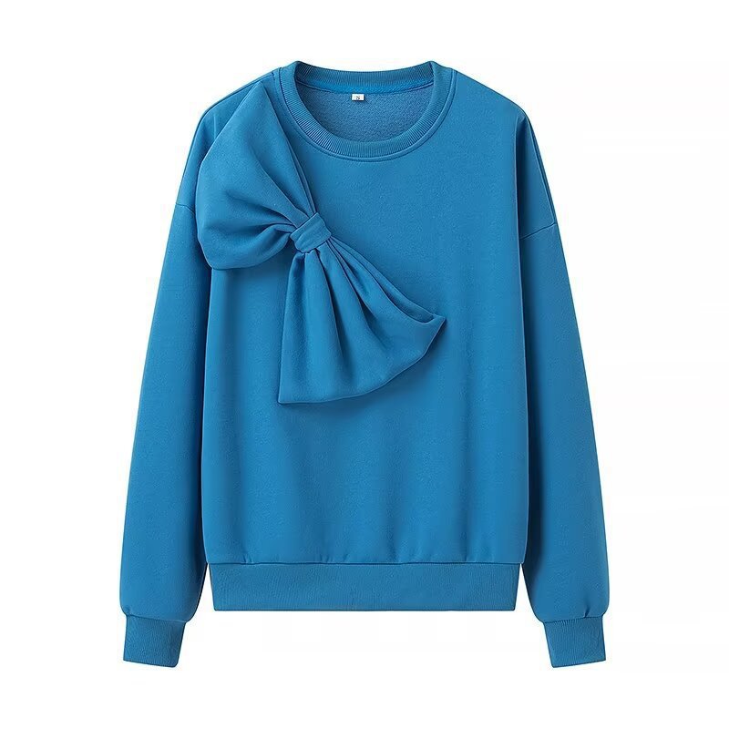 Women's Oversized Sweatshirt with Decorative Bow Appliqué Mune Fashion