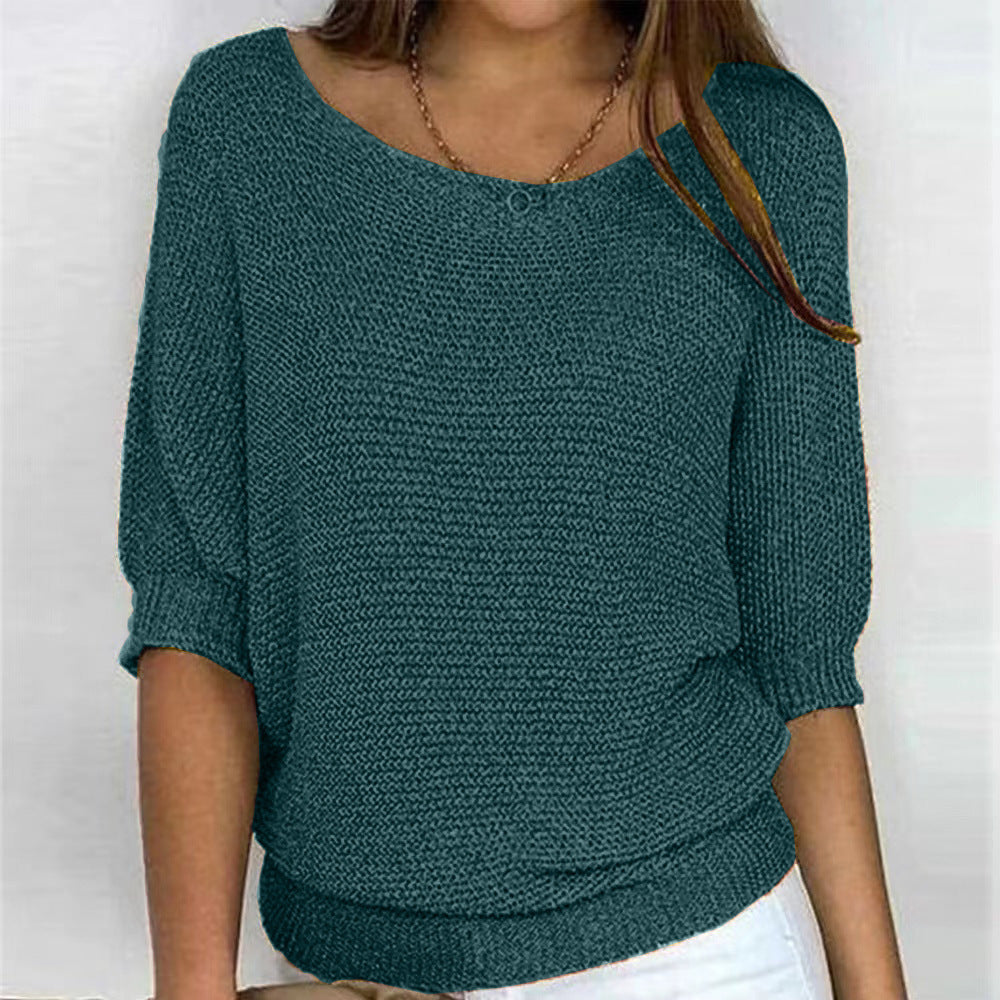 Ladies nan lightweight casual fine knit pullover with wide neckline Mune Fashion