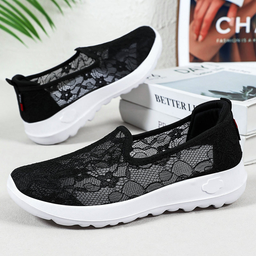Women Elegant and Comfortable Slip-On Sneakers with Lace Surface Mune Fashion