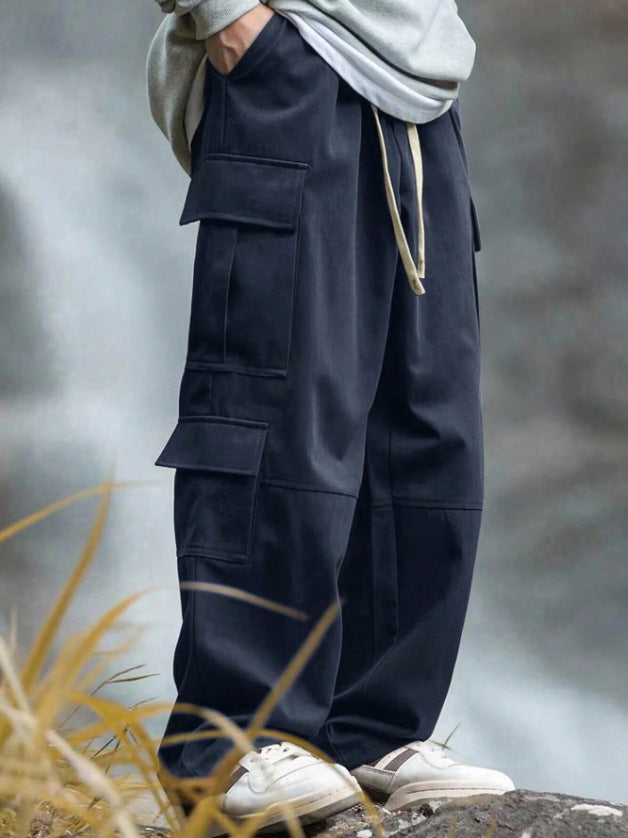 Men's loose cargo pants with multiple pockets, drawstring and reinforced knee areas Mune Fashion