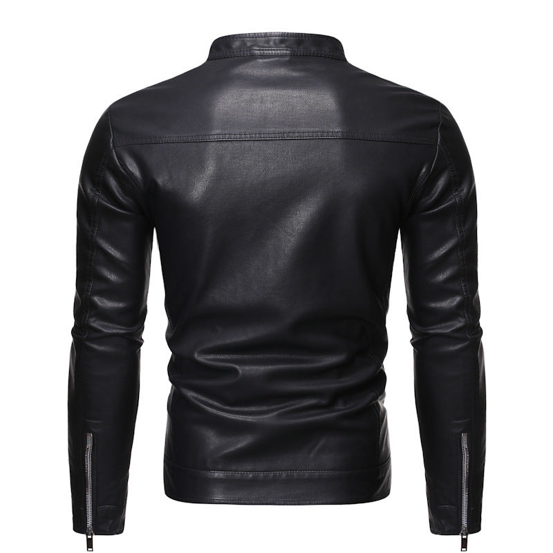 Men's Slim-Fit Pilot Jacket made of soft synthetic leather with snap-button stand-up collar Mune Fashion