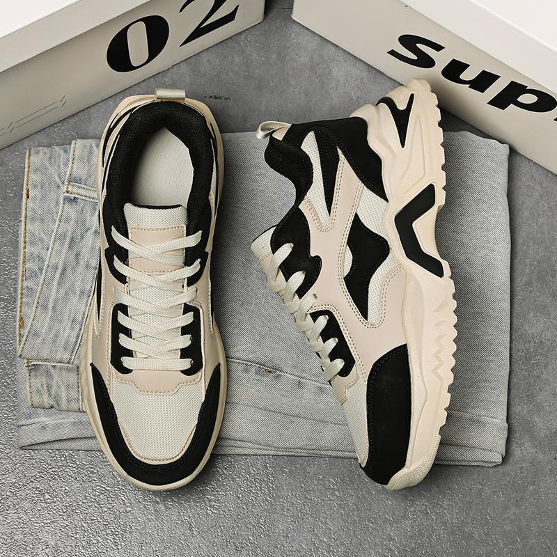 Men's Chunky Retro Sneaker with Wave Overlay and Sturdy Profile Sole Mune Fashion