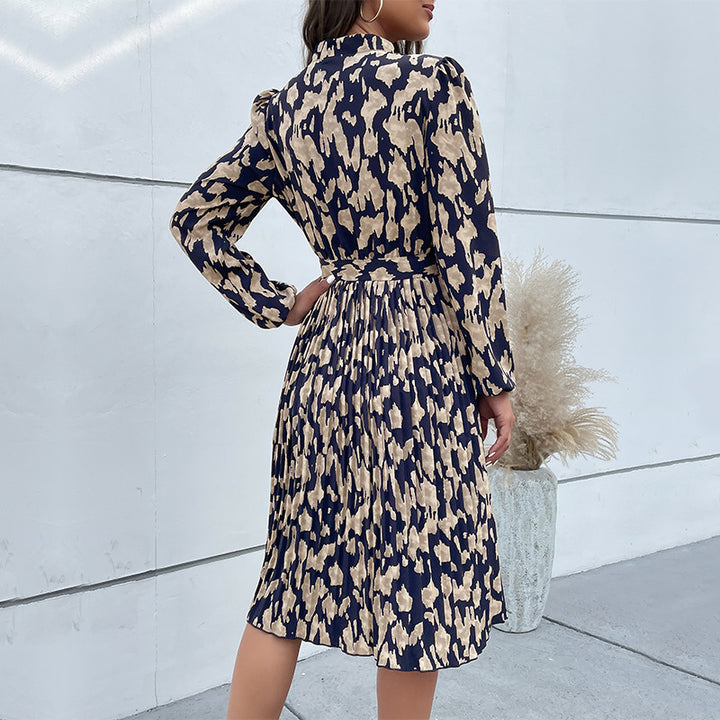 Women's Midi Dress with Tied Belt and Long Sleeves Mune Fashion