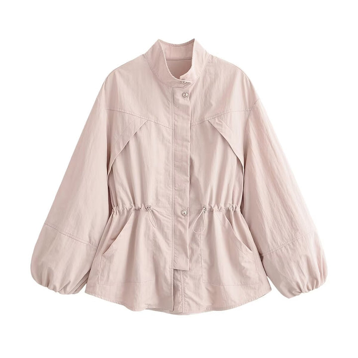 Women's Lightweight Windbreaker with Drawstring Waist and Balloon Sleeves Drune