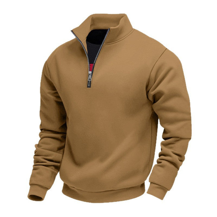 Men's Lightweight Fleece Pullover with Stand-Up Collar and Half-Length Zipper Mune