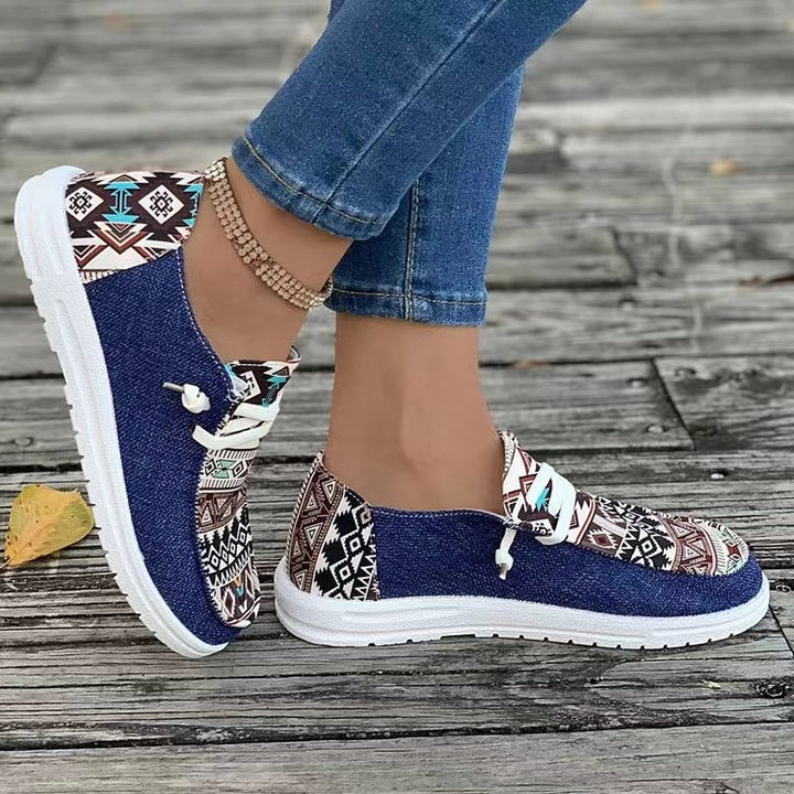 Ladies Aztec Slip-On Sneakers with Knit Upper and Moccasin Stitch Mune Fashion