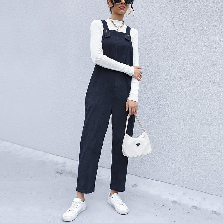 Women Casual Jumpsuit with High Collar Mune Fashion