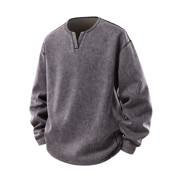 Men's waffle knit long sleeve with V-slit collar and relaxed fit Drune