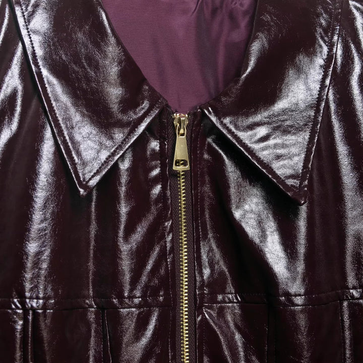 Women's short shiny biker jacket in leather look with emphasized shoulder area Mune Fashion
