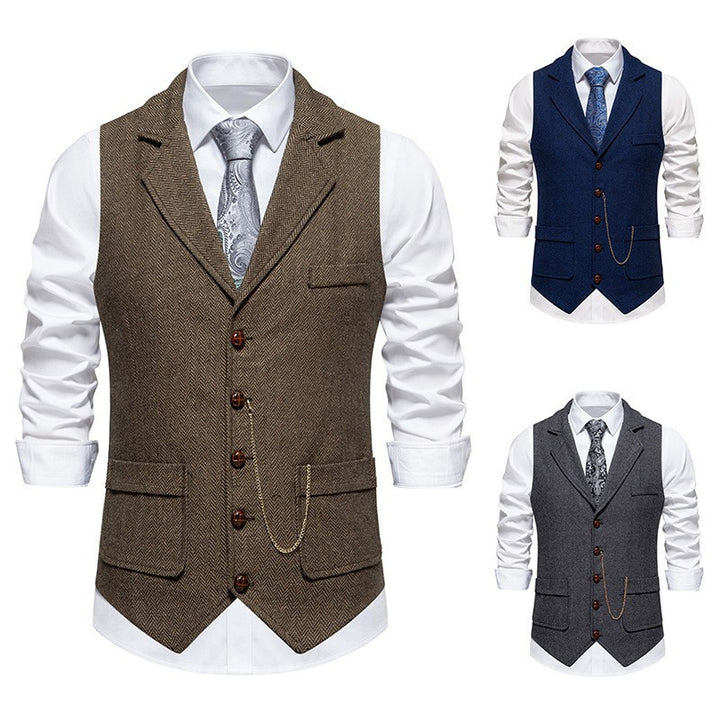 Men's vintage vest with lapel collar watch chain and breast pocket Mune Fashion