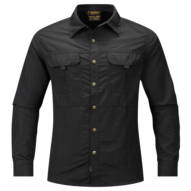 Men's lightweight utility outdoor shirt with raised flap chest pockets and roll-up sleeves Mune Fashion