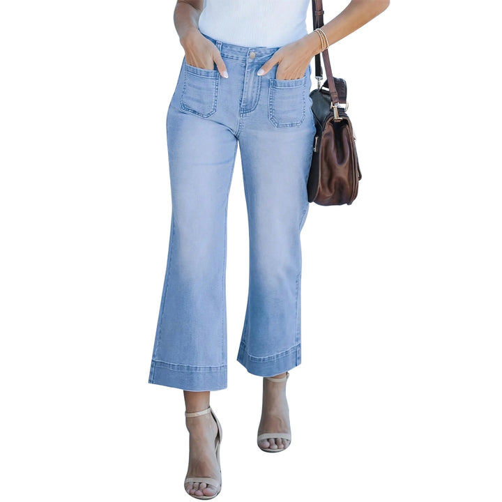 Women High-Waisted Culotte Jeans with Wide Legs and Patch Front Pockets Mune Fashion