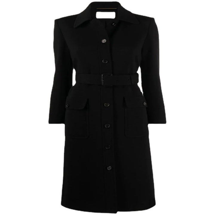 Women Tailored Midi Coat with Belt and Flap Pockets Mune Fashion