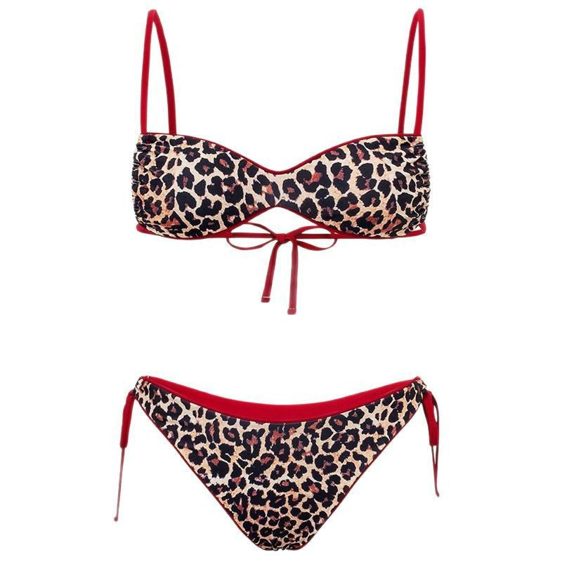 Women's triangle bikini with fashionable tie straps and stylish leopard print Mune Fashion