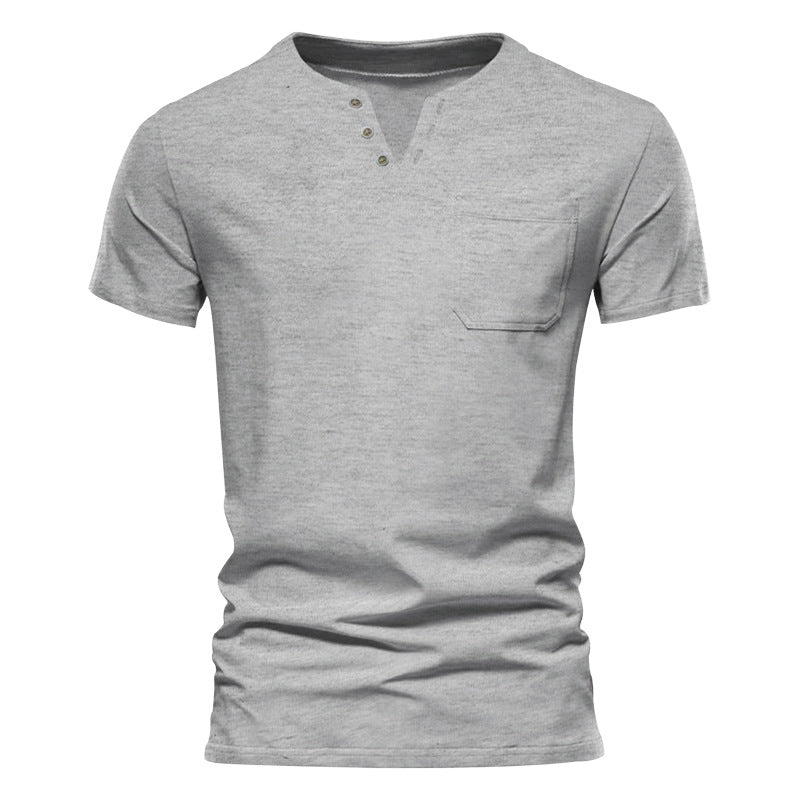 Men's tailored short sleeve Henley shirt with chest pocket and asymmetrical button placket Mune Fashion