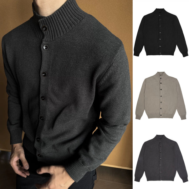 Men's Fashionable Knit Sweater with Stand-up Collar and Button Placket Mune Fashion