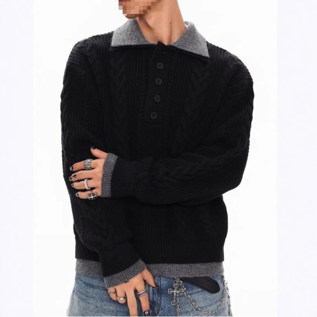 Men's Fashionable Chunky Knit Sweater with Polo Collar Mune Fashion