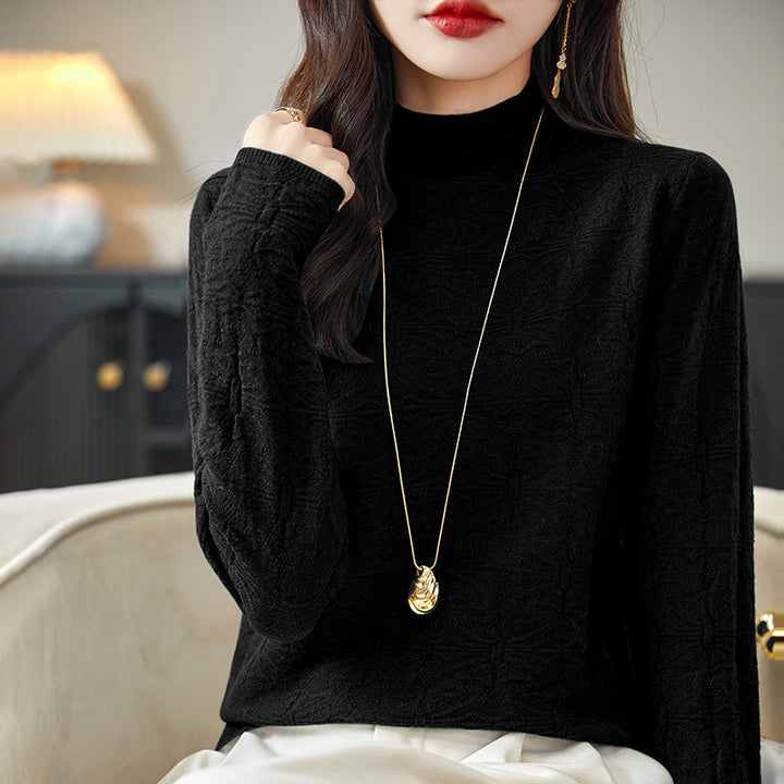 Women's Structured Fine Knit Long Sleeve with Stand-Up Collar and Boxy Silhouette Mune Fashion