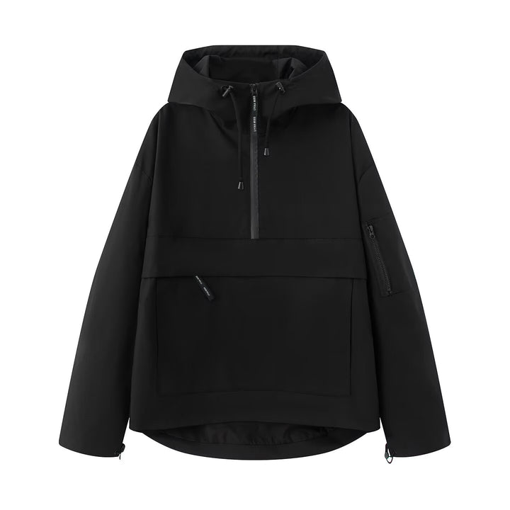 Women's Oversize Windbreaker-Anorak with Hood, Half-Zip and Kangaroo Pocket Mune Fashion