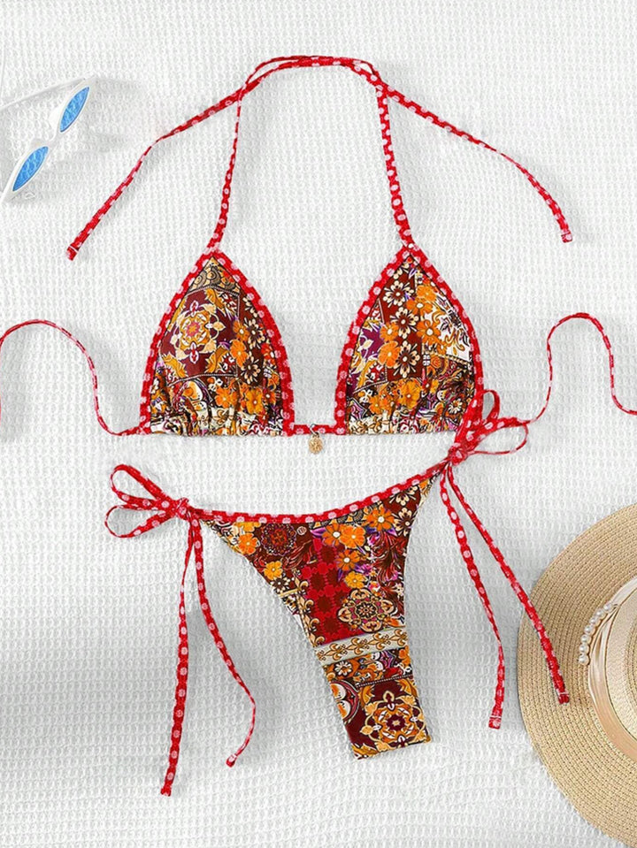 Women's triangle bikini with floral design and adjustable straps Mune Fashion