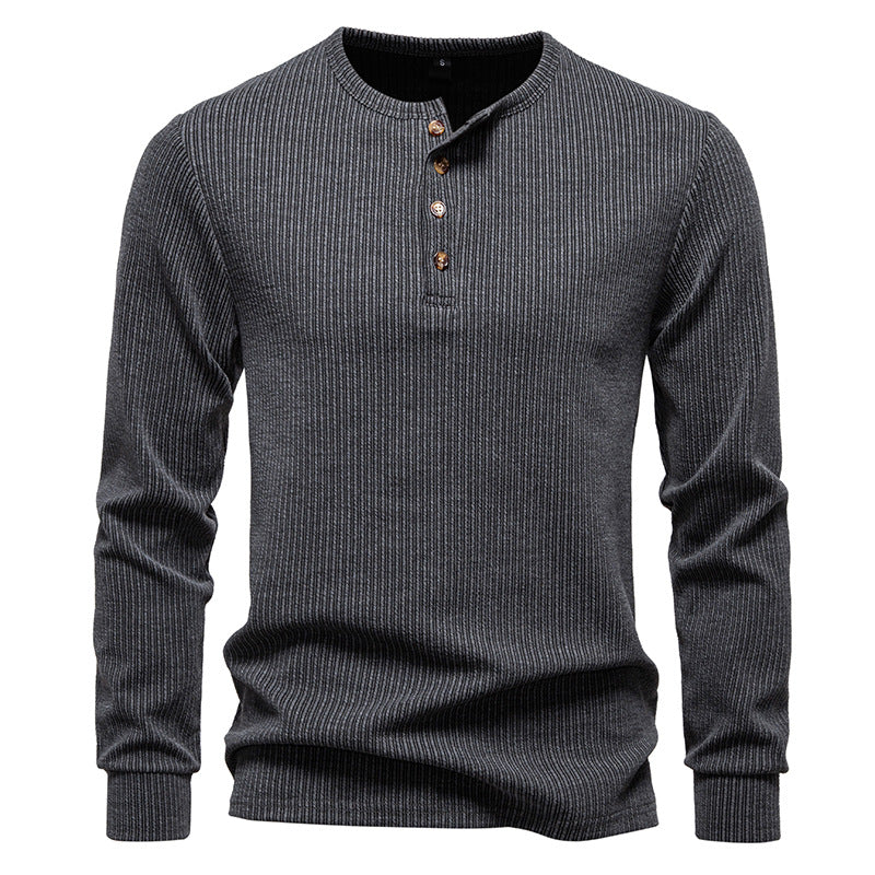 Men's Slim-Fit Ribbed Henley Long Sleeve Sweater with Round Neck and Button Placket Mune Fashion