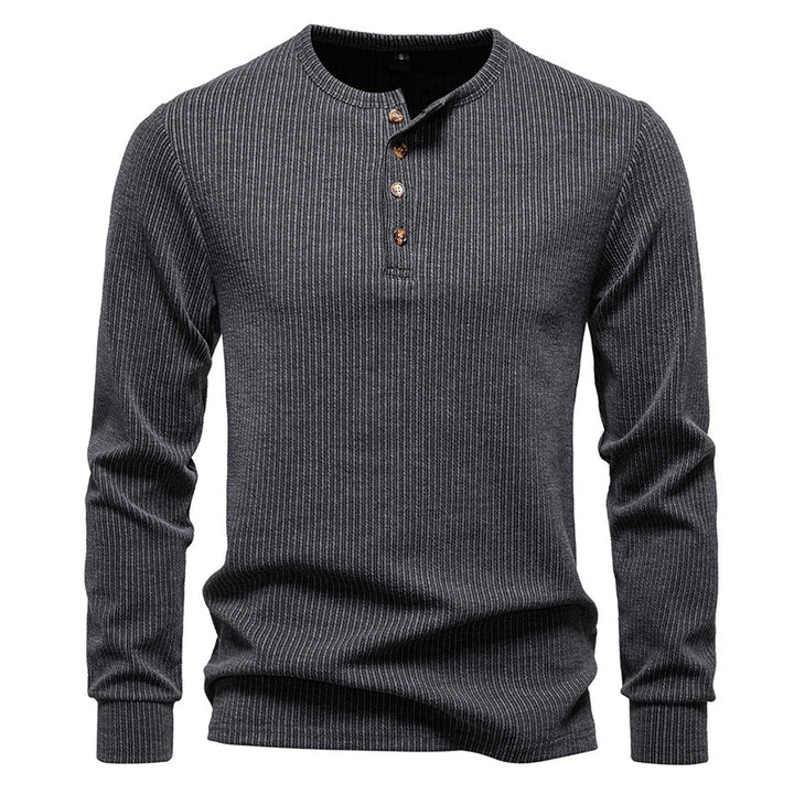 Men's Slim-Fit Ribbed Henley Long Sleeve Sweater with Round Neck and Button Placket Mune Fashion