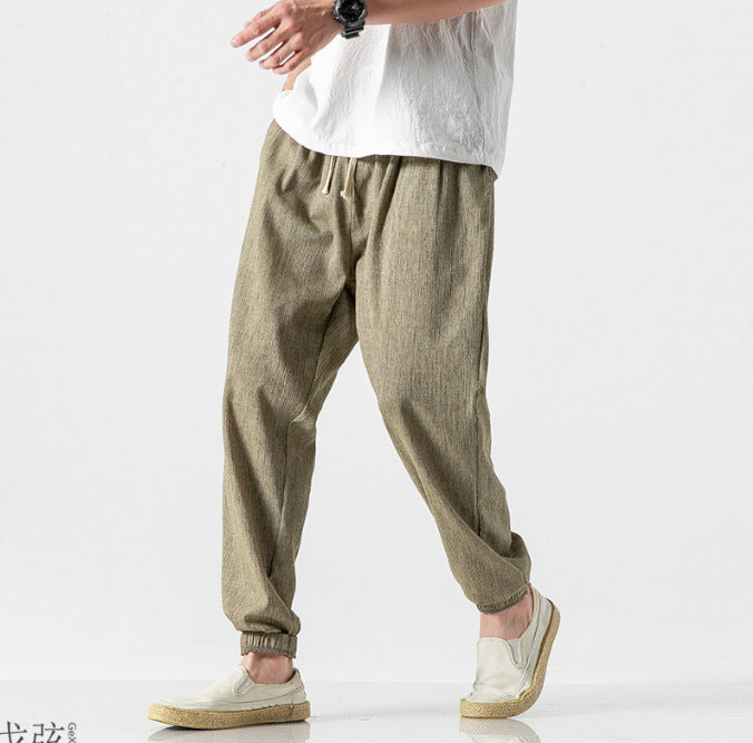 Men's casual linen jogger pants with drawstring, textured surface, and elastic cuffs Mune Fashion
