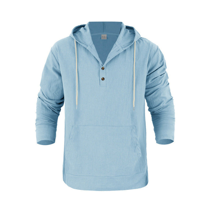 Men's Hoodie with Button Placket and Practical Pockets Mune