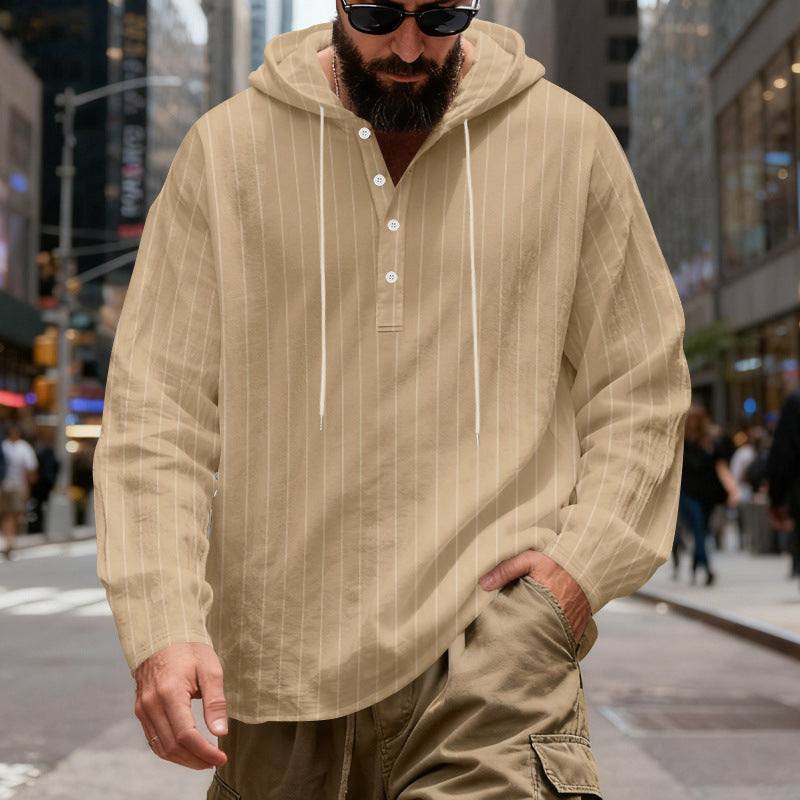 Men's hooded shirt with button placket and pinstripes Mune Fashion