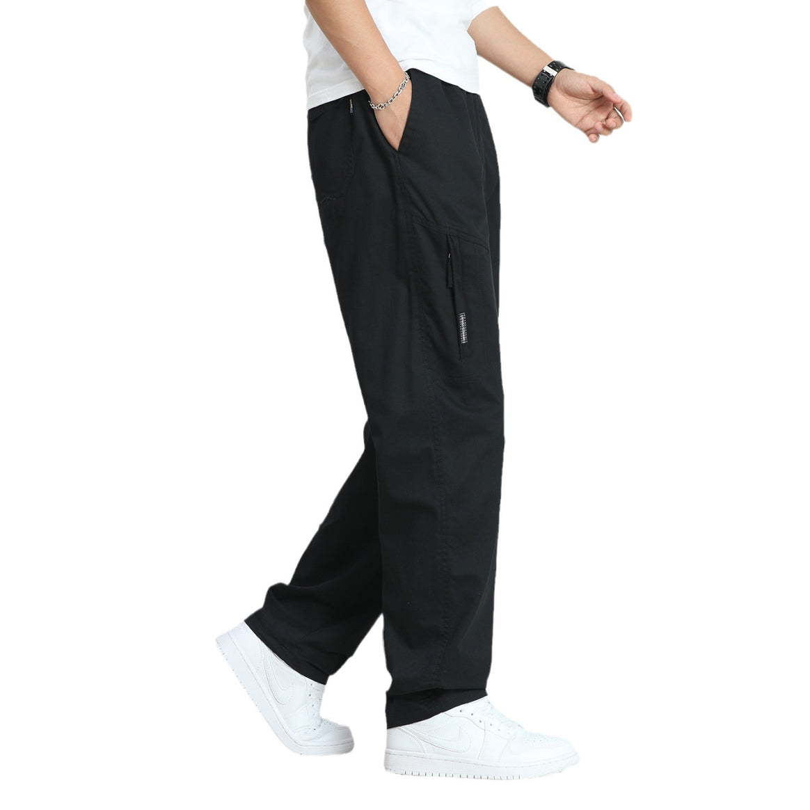 Men's Loose Utility Cargo Pants with Elastic Waistband, Side Zipper Pockets, and Pre-Shaped Knees Mune Fashion