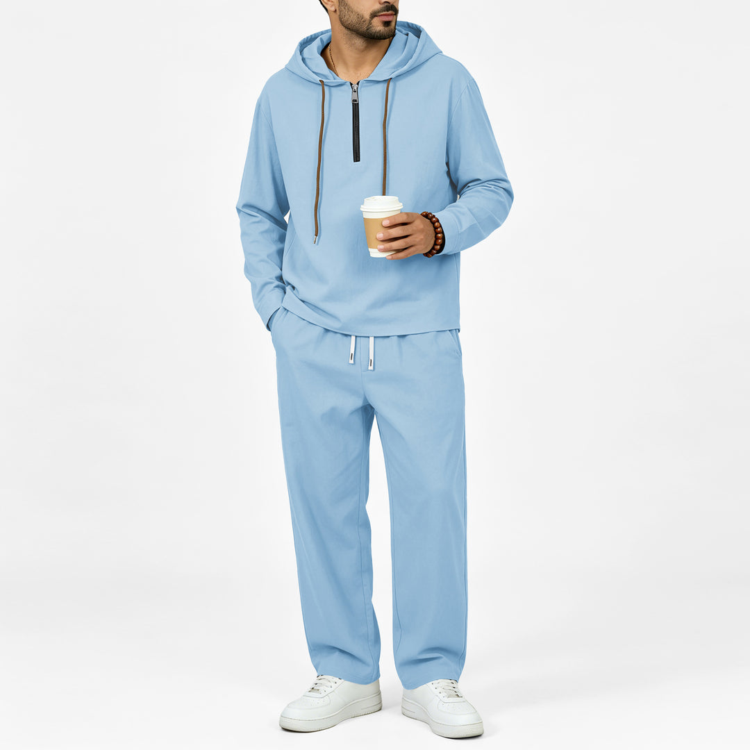 Men's Lightweight Half-Zip Hoodie in Relaxed Fit with Drawstring Mune Fashion