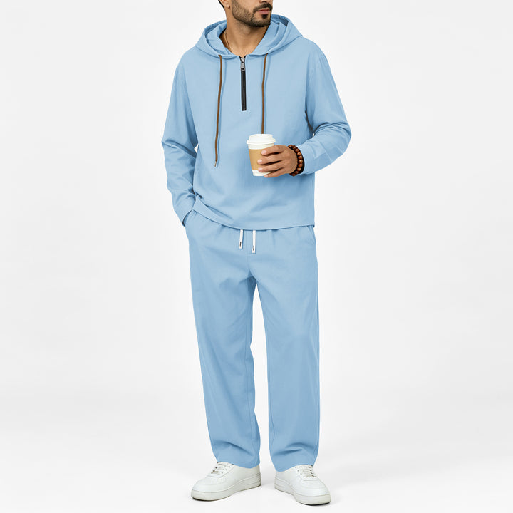 Men's Lightweight Half-Zip Hoodie in Relaxed Fit with Drawstring Mune Fashion