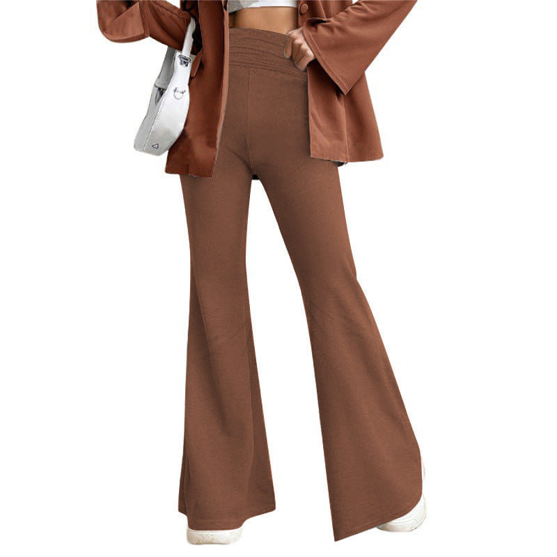 Women's High-Waist Flared Trousers with Wide Leg and Elastic Comfort Waistband Mune Fashion