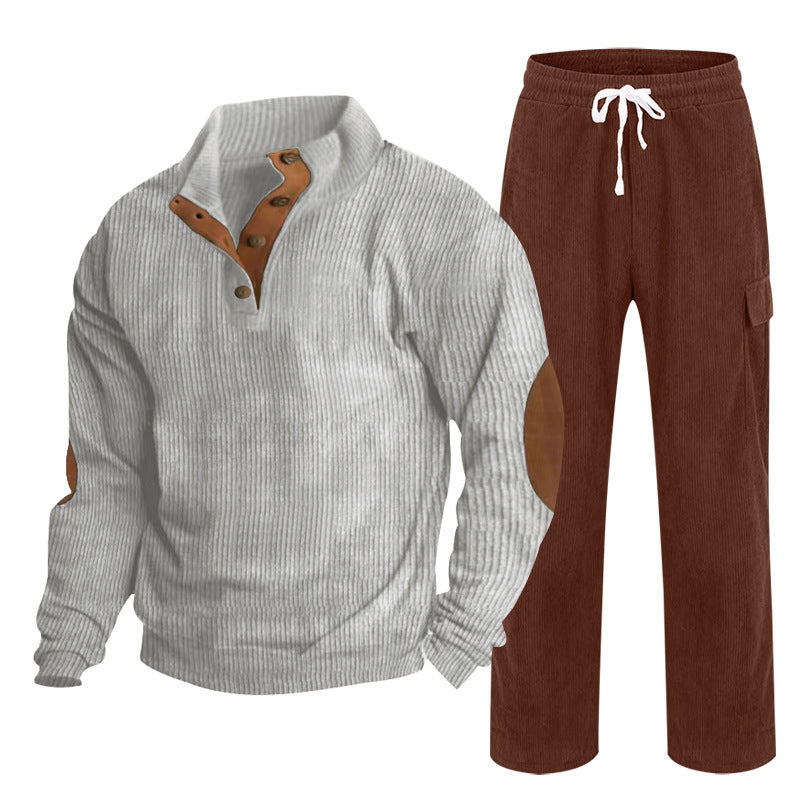 Men's nano structured fine knit half button pullover and fine cord cargo two-piece Mune Fashion