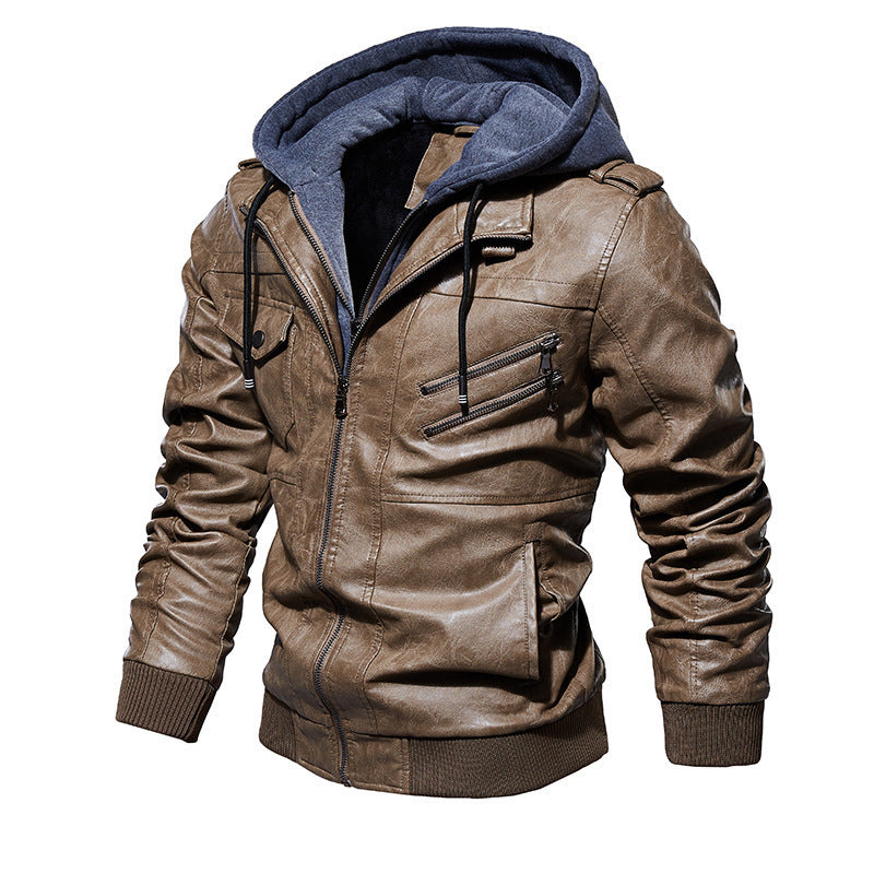 Men's Stylish Faux Leather Jacket with Hood Mune Fashion