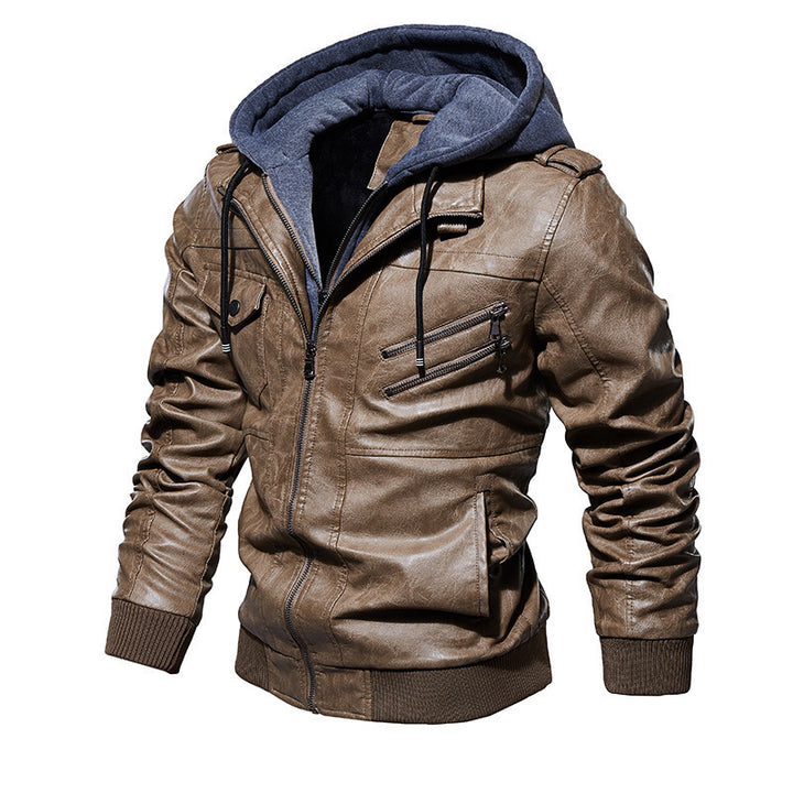 Men's Stylish Faux Leather Jacket with Hood Mune Fashion