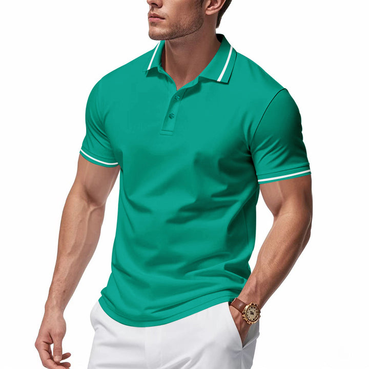 Men's breathable interlock polo shirt with contrast tipping, short button placket and slim silhouette Mune Fashion